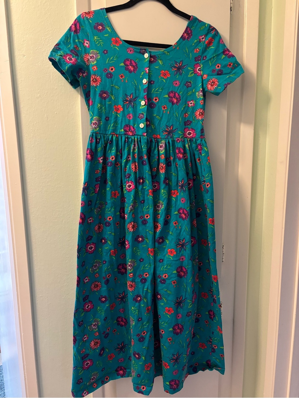 Hanna Andersson Women's Maxi Dress Size XS Teal Floral Cottage Button Up Vintage